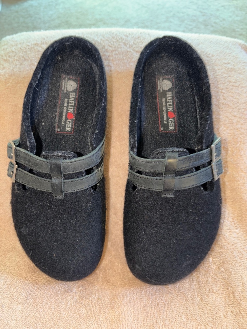 Hafflinger Black Wool Clogs With 2 Strap/Buckles Sz 38, 7.5